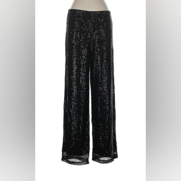 Cupio Pants - Cupio Blush - Palazzo Black Sequined High Rise Evening Party Pants- Size S